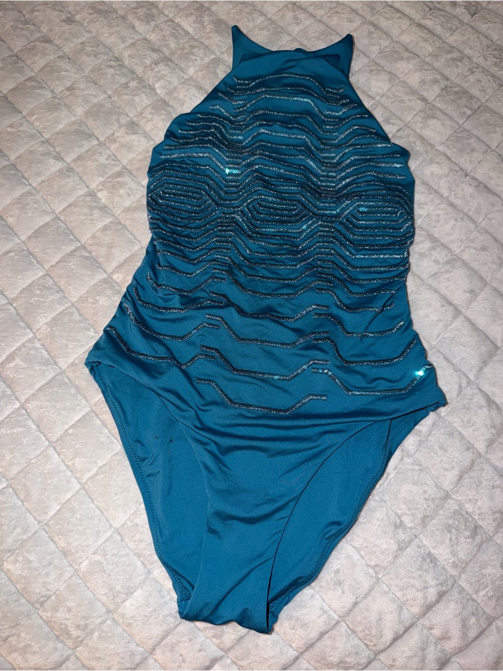 La Perla Teal One-Piece Beaded/Sequin Swimwear
